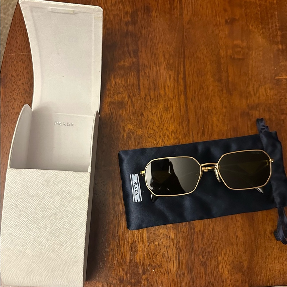 Prada Gold Hexagonal Sunglasses with Black Lenses